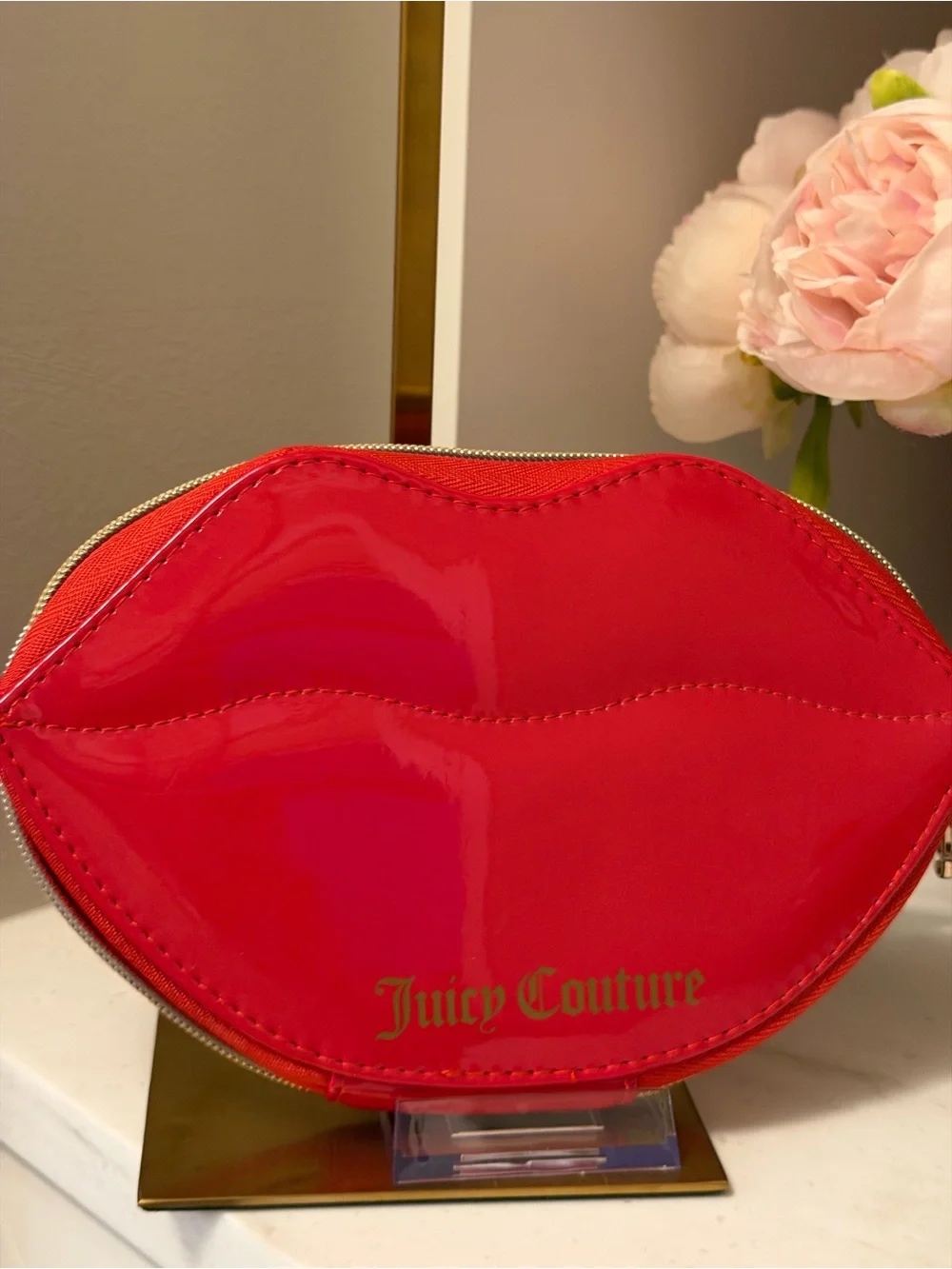Juicy Couture NWOT Red Glossy Lip-Shaped Cosmetic Bag